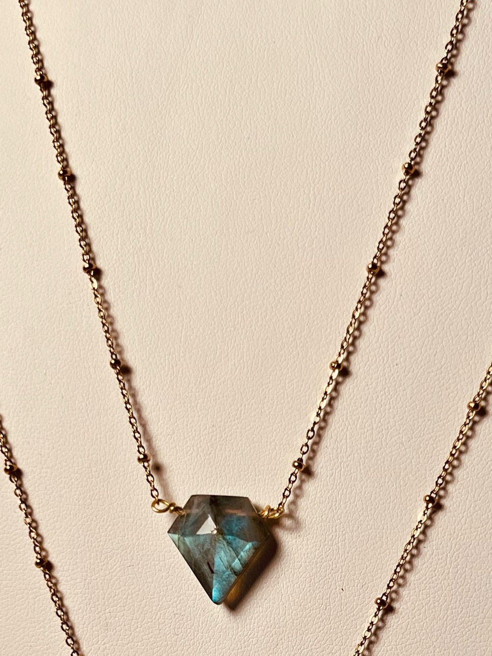 Labrodorite Triangle Pendant Necklace on gold plated chain handmade